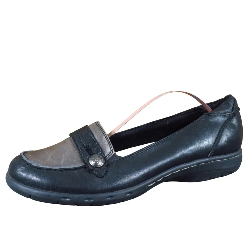 Cobb Hill Womens Leather Loafer Shoes Size 8‎ Black Gray Comfort Walking Slip On